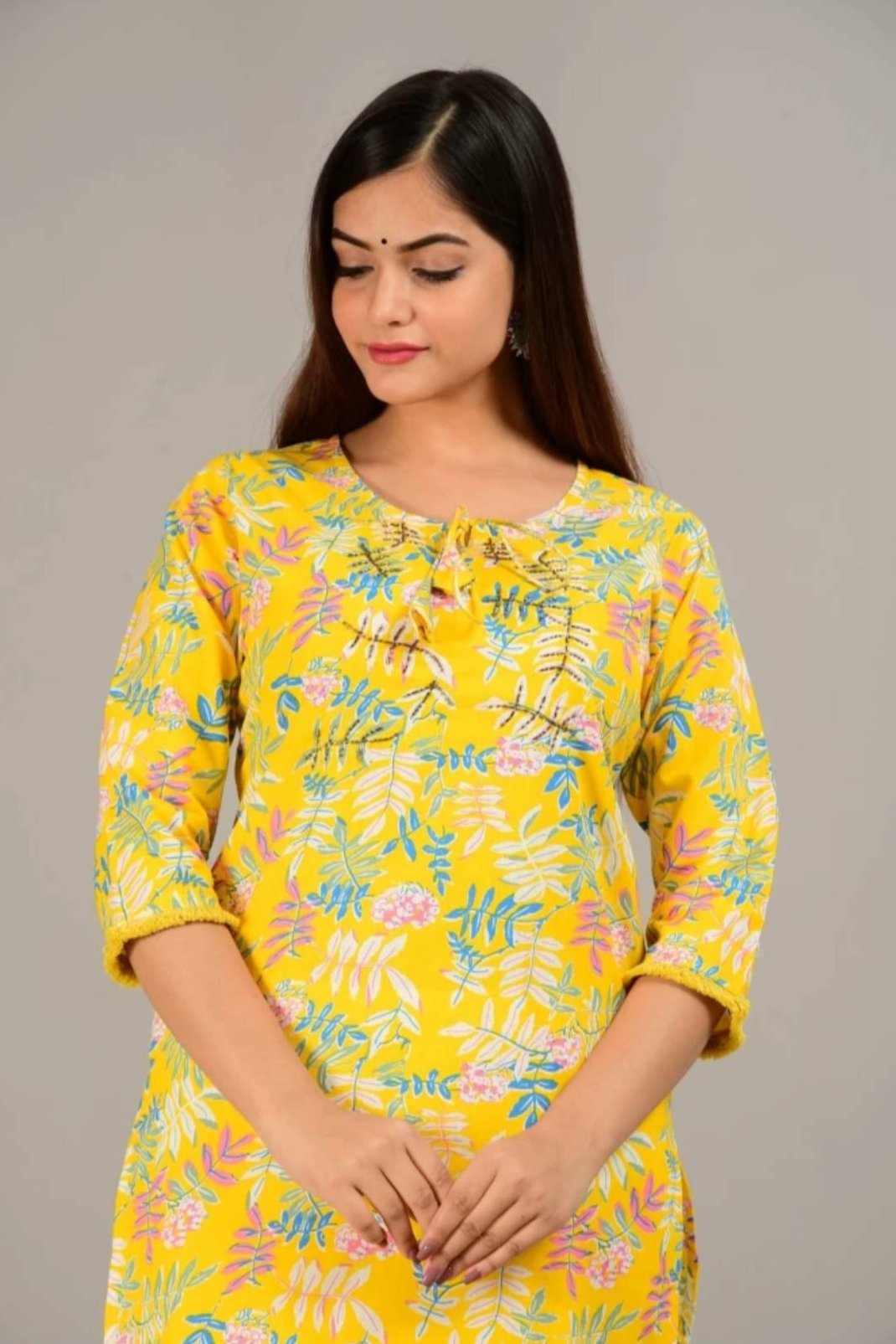 Yellow Leaf Printed Kurta Pant