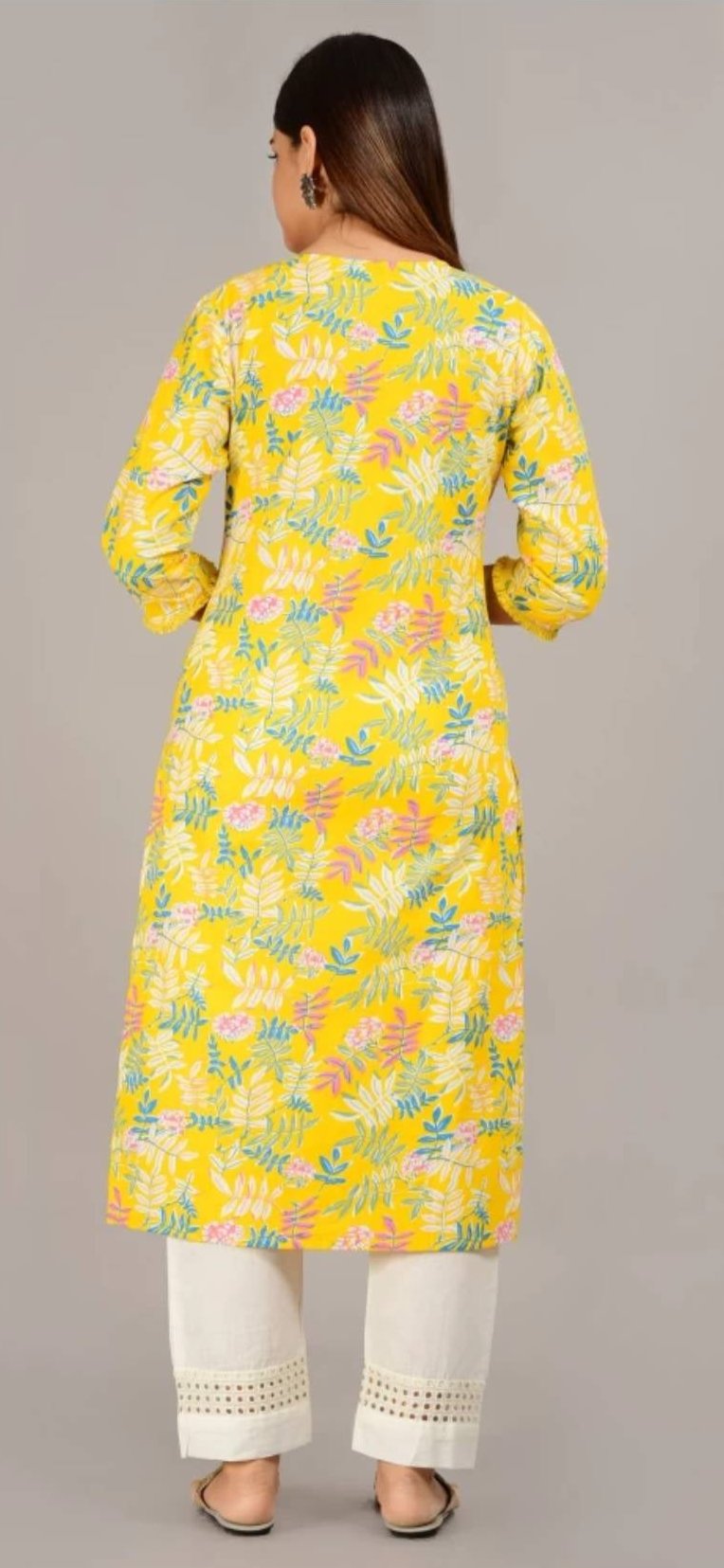 Yellow Leaf Printed Kurta Pant