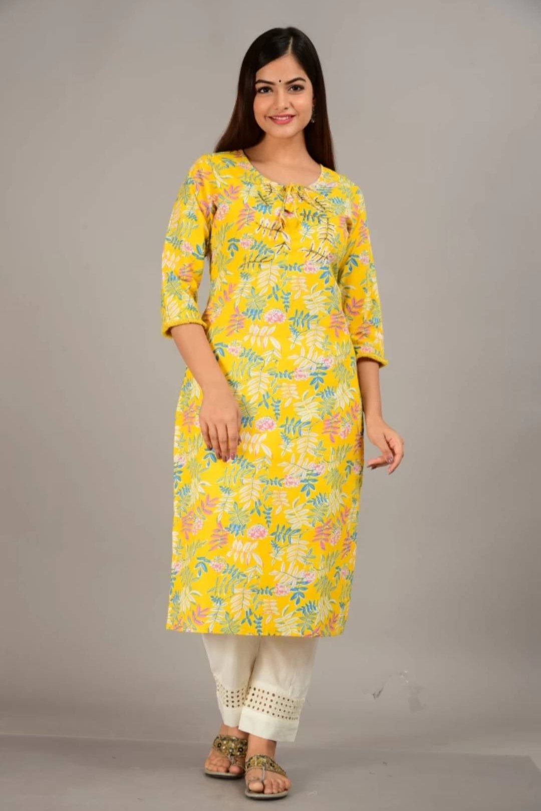 Yellow Leaf Printed Kurta Pant