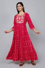 Long Emroidery Gown Red