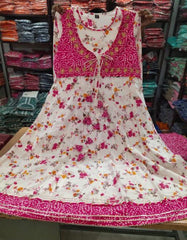 Pink Cotton Printed Long Gown and Pant with Dupatta