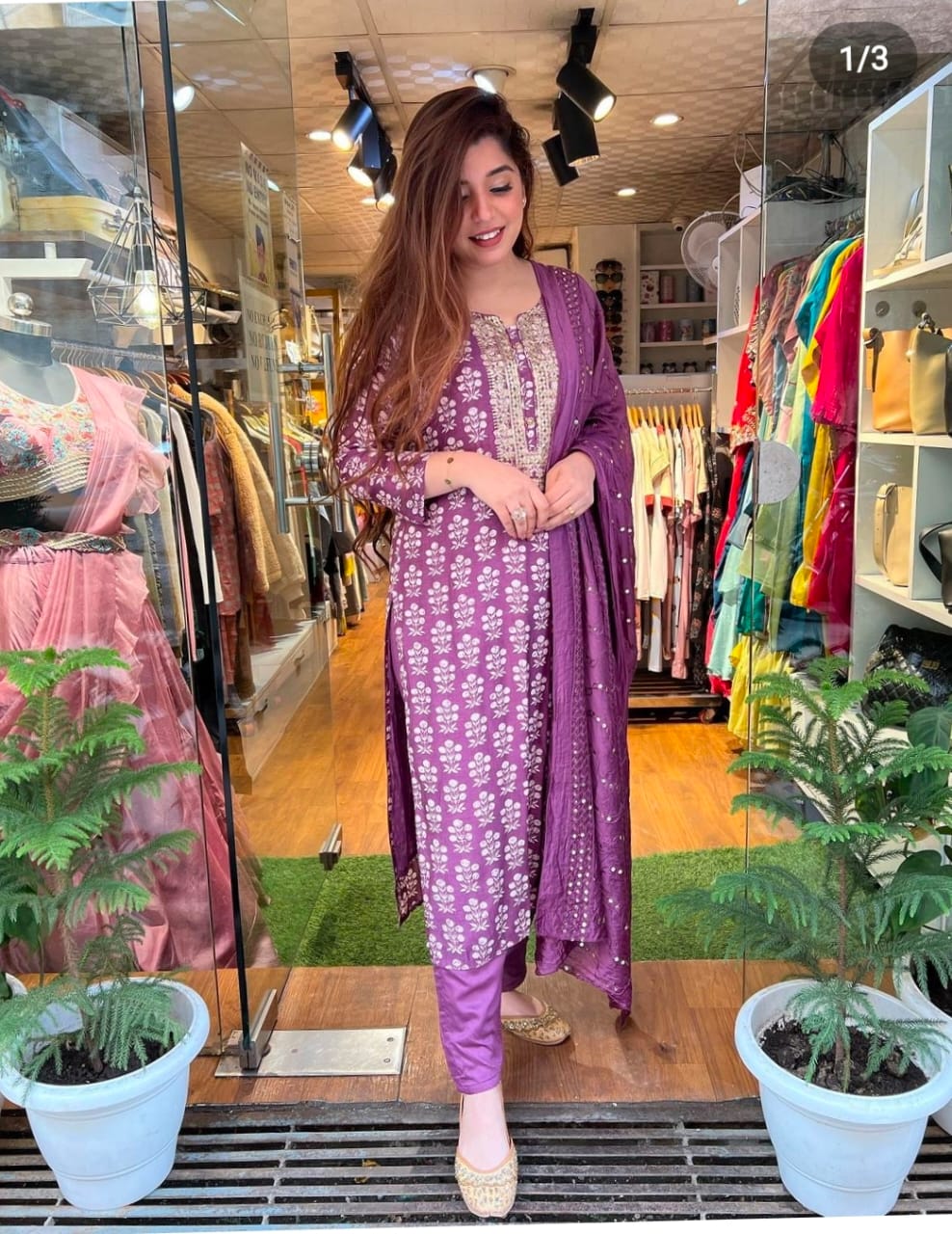 Boota Print Kurta Pant With Shiffon Dupatta for Women