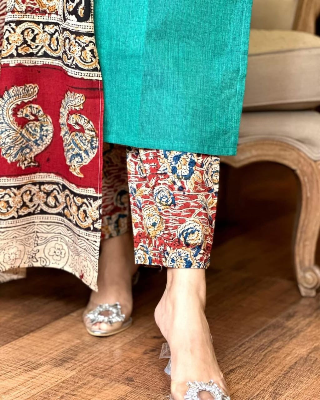 Timeless South Cotton Teal Kurta with Printed Dupatta