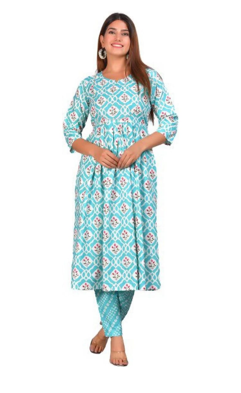 Naira cut Kurti Pant sky blue