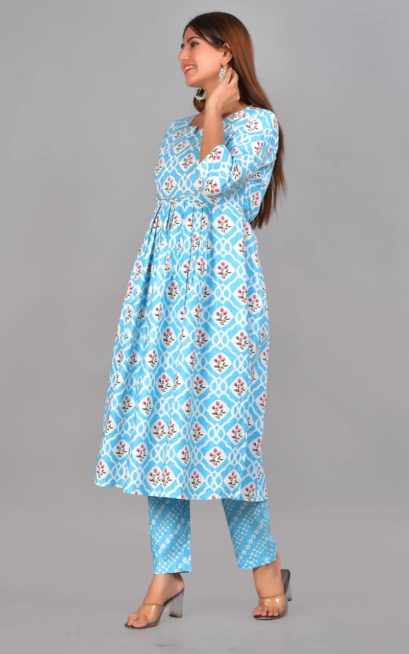 Naira cut Kurti Pant sky blue