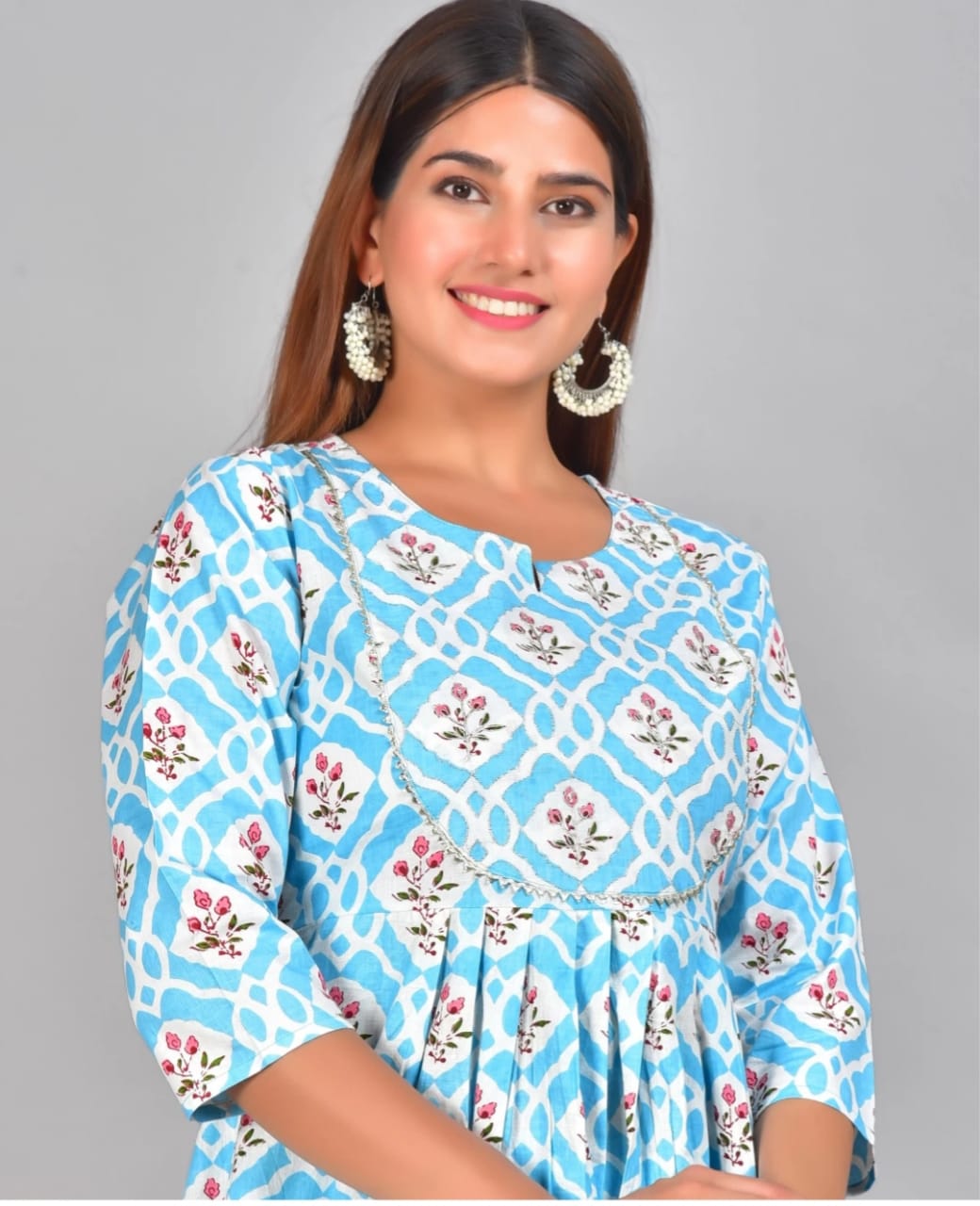 Naira cut Kurti Pant sky blue