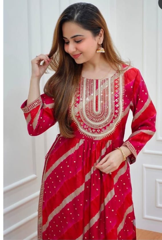 Naira cut Kurti Pant Red