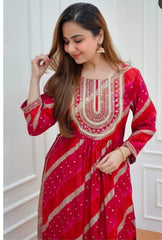 Naira cut Kurti Pant Red