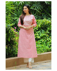 Pink Printed Embroidery Kurta Pant