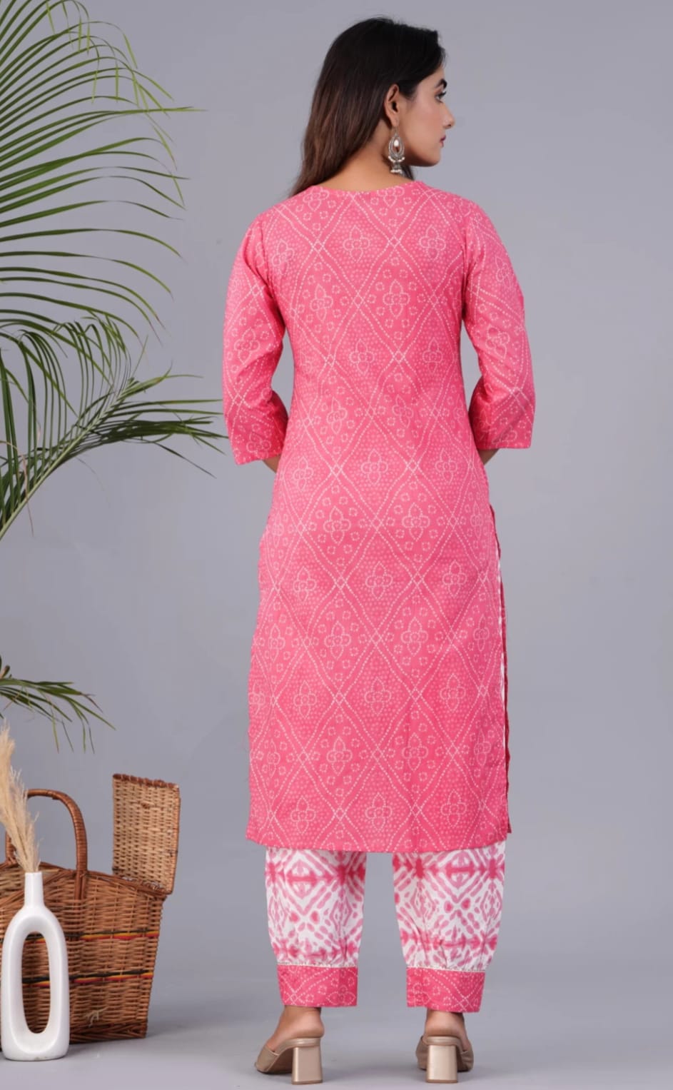 Pink Cotton Afgani  Printed Embroidery Kurta and Pant with Dupatta