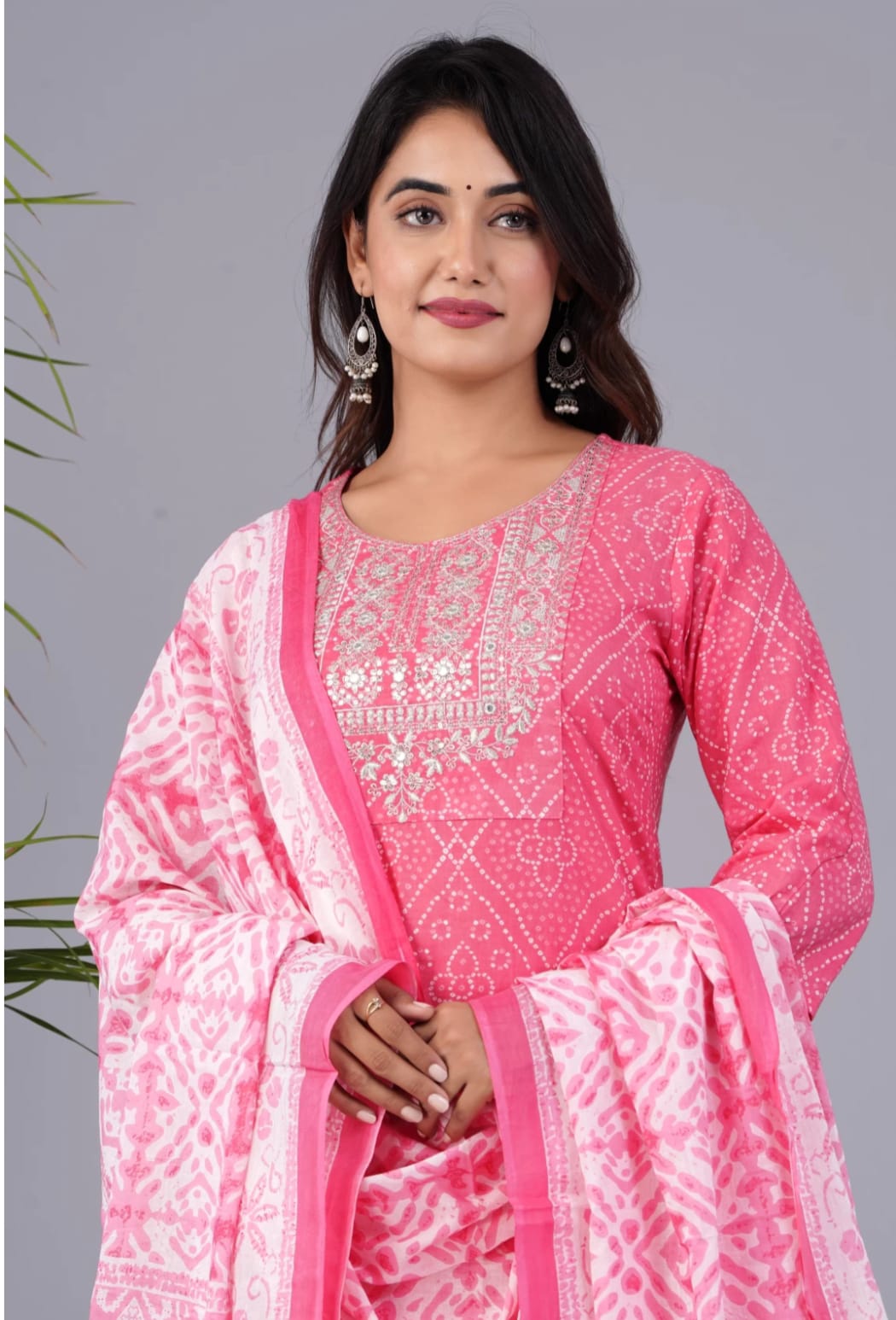 Pink Cotton Afgani  Printed Embroidery Kurta and Pant with Dupatta