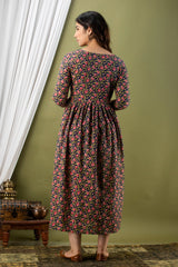 Cotton Fedding Gown Blue Red Flower Print