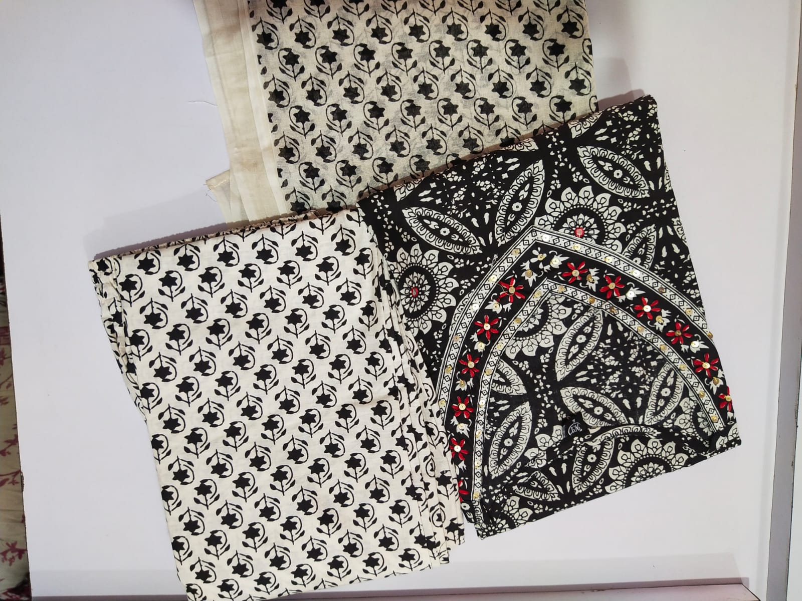 Black Cotton Printed Kurta and Pant with Dupatta