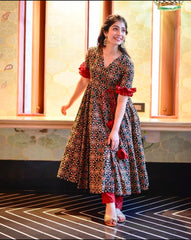 Cotton Patola Print Flaired Kurti With Pant