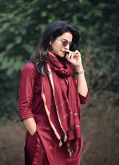 Premium Cotton Maroon Kurta Pant With Dupatta Set
