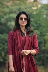Premium Cotton Maroon Kurta Pant With Dupatta Set
