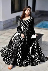 Black Rayon Designer Long Gown with Dupatta
