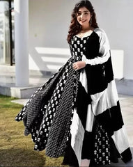 Black Rayon Designer Long Gown with Dupatta