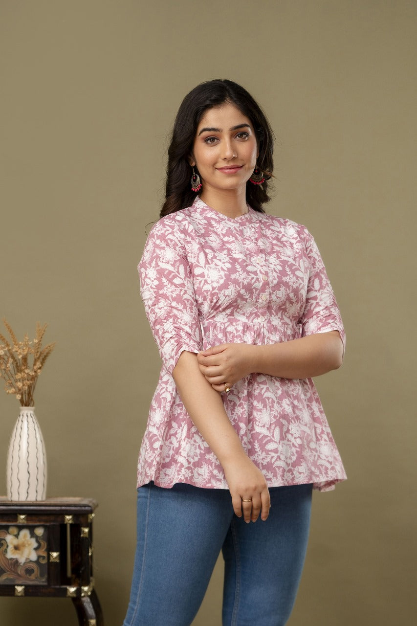 Trending Cotton Printed Peach Top