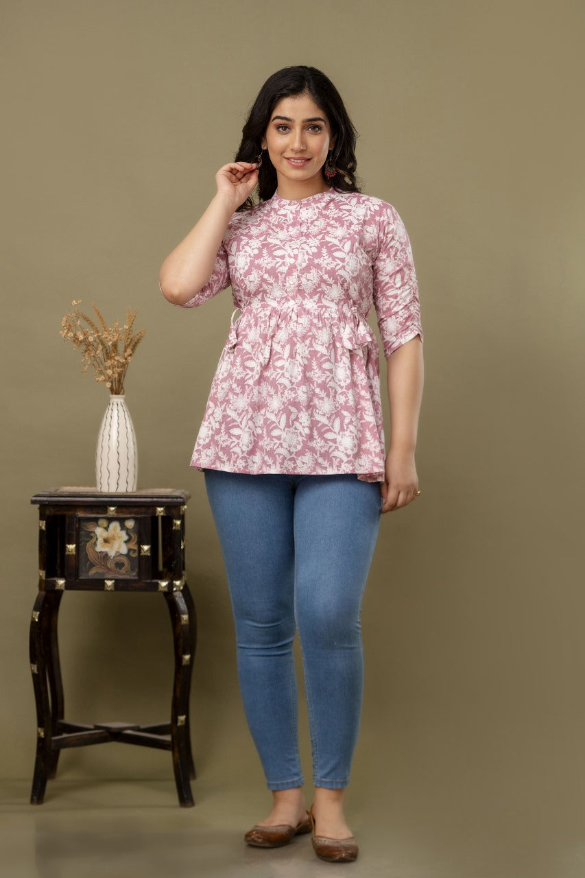 Trending Cotton Printed Peach Top