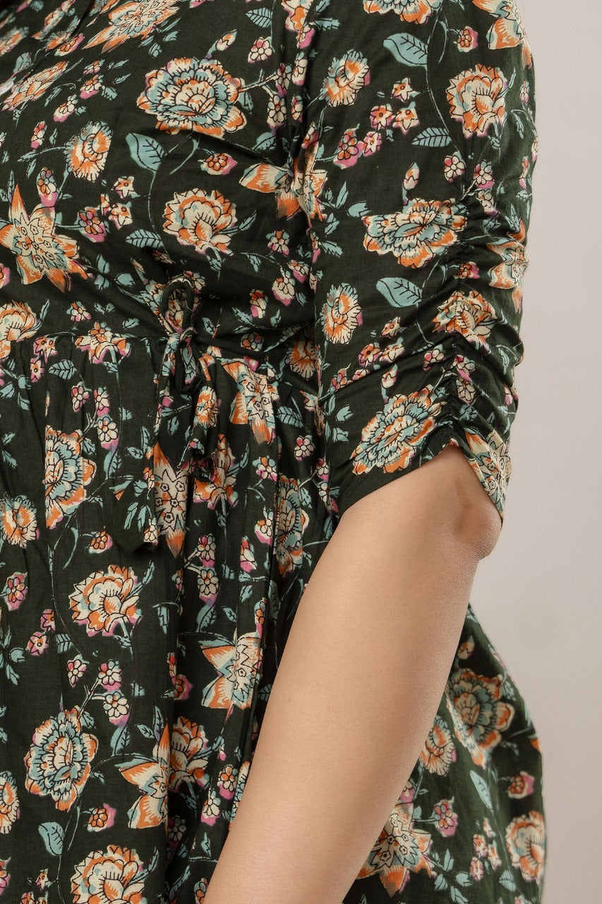 Floral Printed Dark Green Top