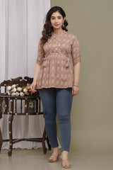 Trendy Cotton Floral Printed Brown Top