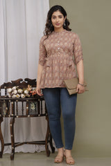 Trendy Cotton Floral Printed Brown Top