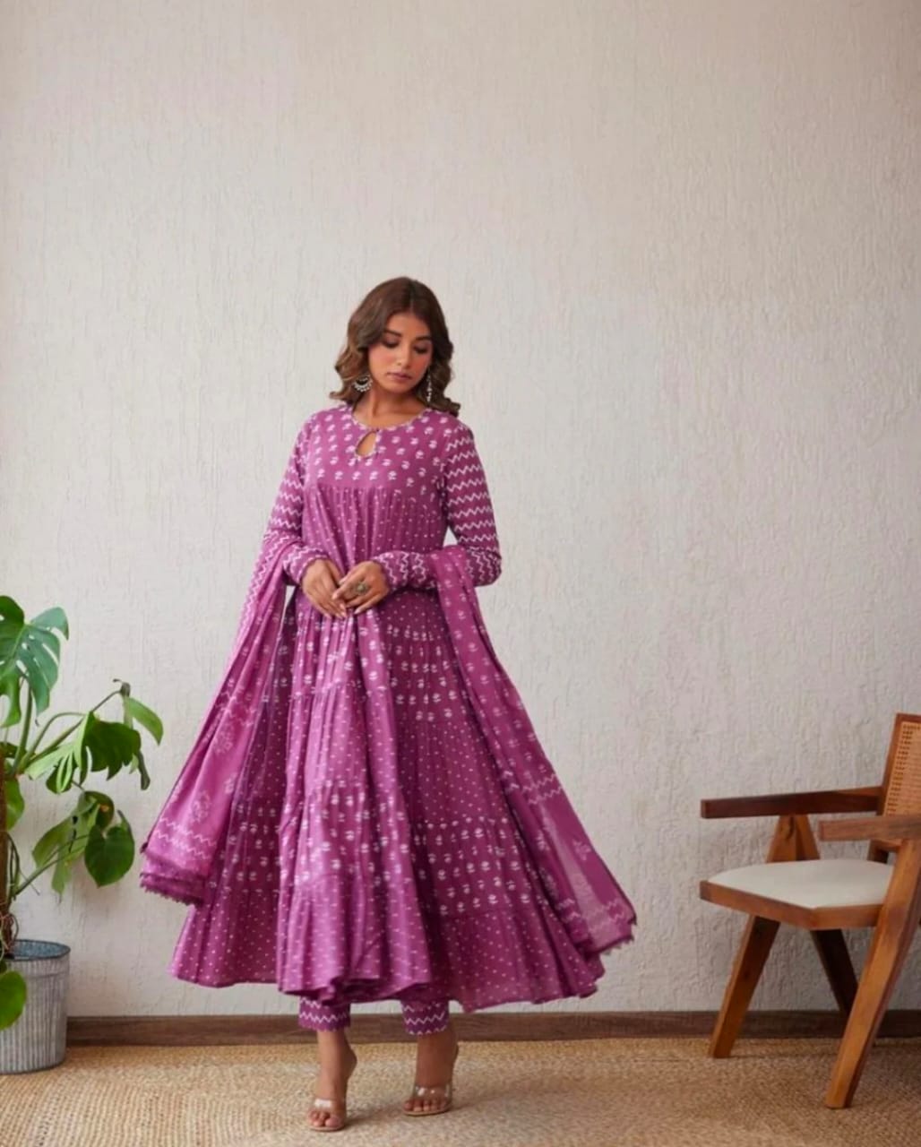 Women Purple Cotton Anarkali Set