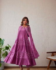 Women Purple Cotton Anarkali Set