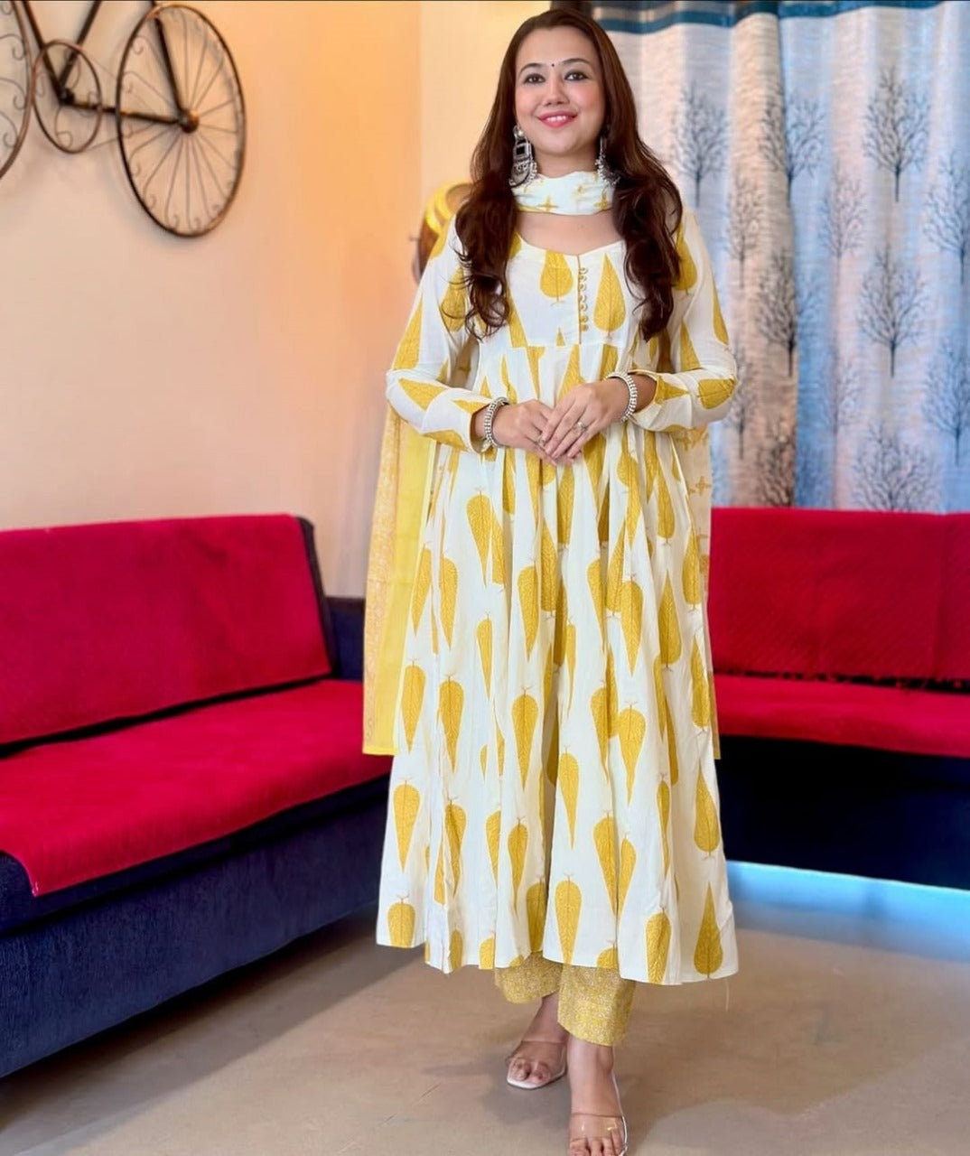 Golden Leaf Anarkali Set