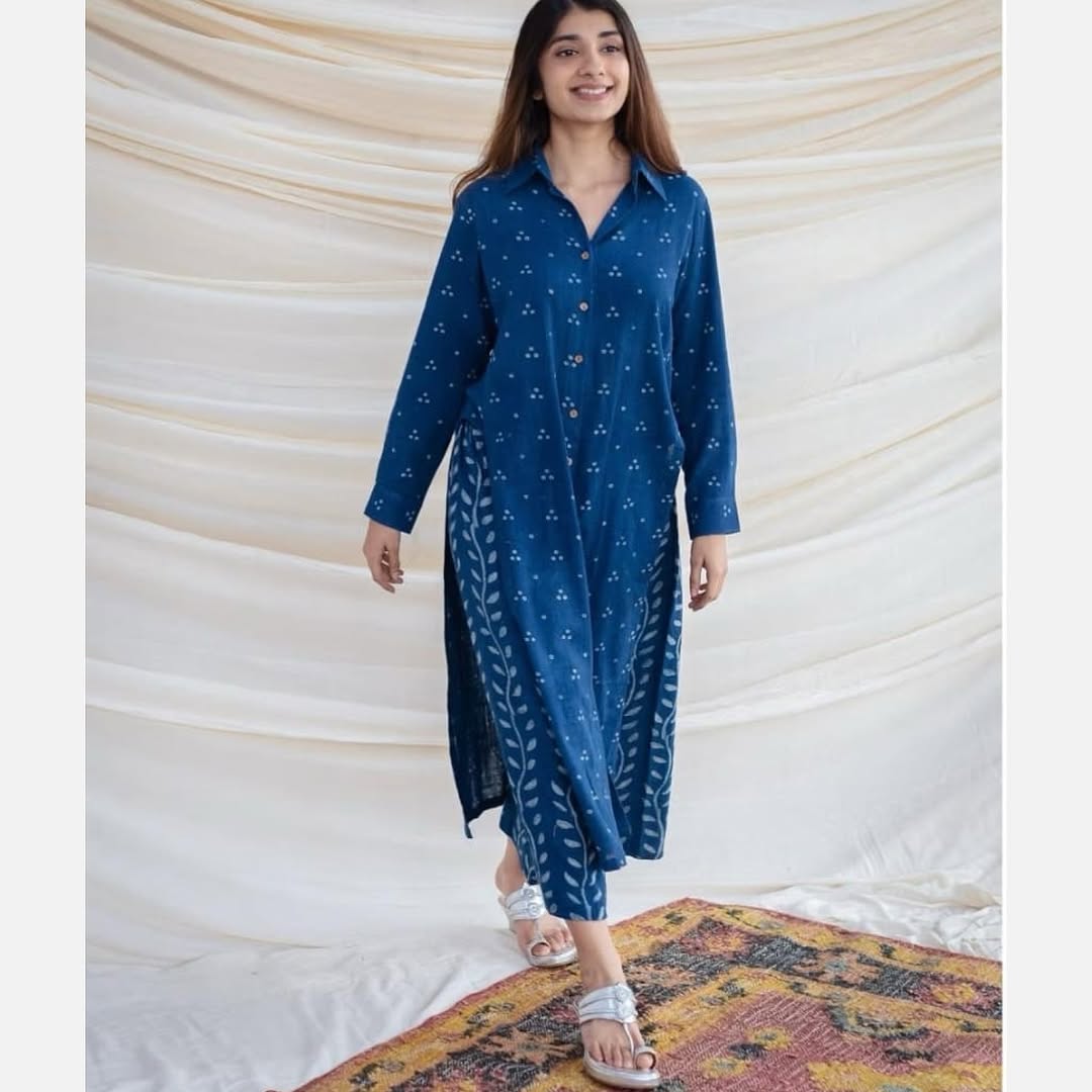 Indigo Blue Cotton Kurta Pant Set