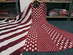 Maroon Rayon Designer Long Gown With Dupatta