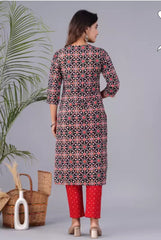 Black Pure Cotton Patola Print Kurta Pant with Dupatta