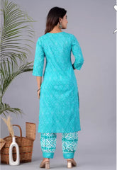 Blue Cotton Afgani Printed Embroidery Kurta and Pant with Dupatta